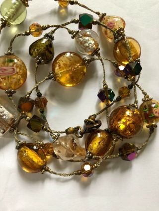VINTAGE VENETIAN MURANO Brown Gold Glass Bead NECKLACE 15 In 2