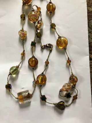 VINTAGE VENETIAN MURANO Brown Gold Glass Bead NECKLACE 15 In 3