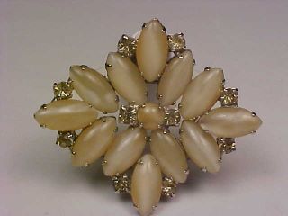 Vintage Silvertone & Art Glass/rhinestone Flower Brooch