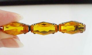Lovely Vintage Amber Yellow Rhinestone Bar Pin Brooch W/unique Open Back Stones