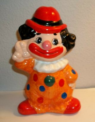 Vintage Clown Coin Bank Chalkware Made In Taiwan Peace Sign