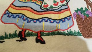 Vintage dresser scarf/table runner,  color - tint,  hand embroidered lady w/flowers 3