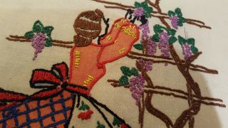 Vintage dresser scarf/table runner,  color - tint,  hand embroidered lady w/flowers 4