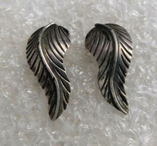 Native American Sterling Stamped Domed Handmade Vintage Feather Post Earrings