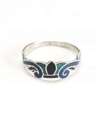 Vintage 925 Taxco Mexico Sterling Silver Inlay Ring Sz 7.  5