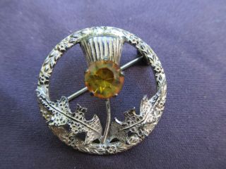 Vintage Sterling Silver & Amber Crystal Acorn Brooch / Pin