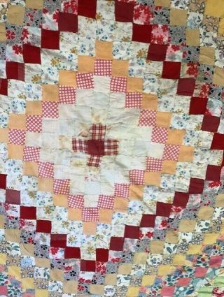 Vintage Lap Quilt Patched Hand Made Colorful Lap Blanket Hanging Art Old Fabric