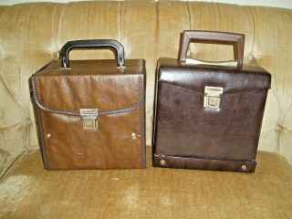 2 Great Vintage Brown Leather 45 Carrying Cases - Vinyl With Latches