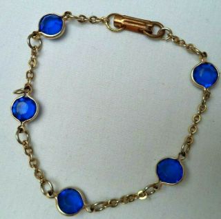 Stunning Vintage Estate Blue Rhinestone Gold Tone 7 " Bracelet 2294f