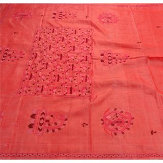 Tcw Vintage Saree 100 Pure Silk Embroidered Pink Craft 5 Yd Fabric Sari