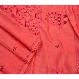 Tcw Vintage Saree 100 Pure Silk Embroidered Pink Craft 5 Yd Fabric Sari 3