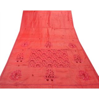 Tcw Vintage Saree 100 Pure Silk Embroidered Pink Craft 5 Yd Fabric Sari 4