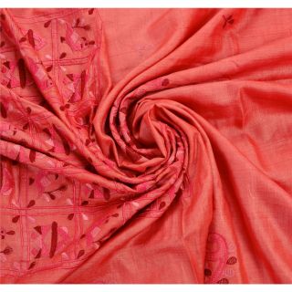 Tcw Vintage Saree 100 Pure Silk Embroidered Pink Craft 5 Yd Fabric Sari 5
