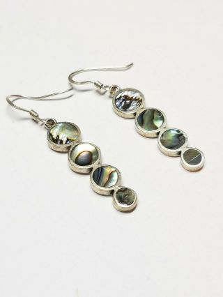 Vintage S.  So 925 Sterling Silver Abalone Graduating Circle Dangle Earrings