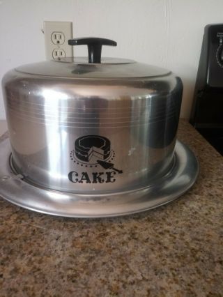 Retro Vtg West Bend Cake Carrier - Collectible Silver Aluminum Black Cake Server