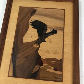 Vintage Hudson River Inlay Bald Eagle Exotic Marquetry Wood Art Jeff Nelson 3