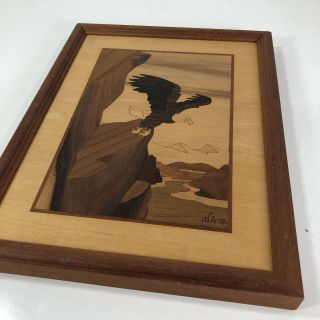 Vintage Hudson River Inlay Bald Eagle Exotic Marquetry Wood Art Jeff Nelson 5