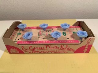 6 Vintage Flower Plastic Birthday Cake Candle Holders,  Cypress Box