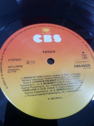 CBS Records 1982 Toto IV 12 