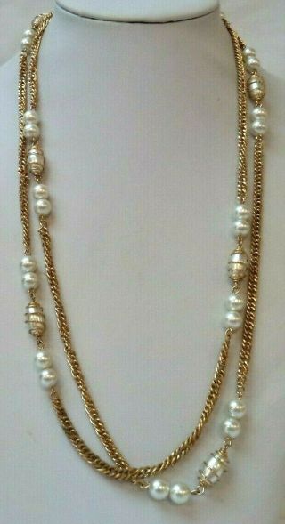 Stunning Vintage Estate Signed Sarah Cov Faux Pearl Bead 50 " Necklace 2238e