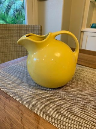 Vintage Retro Hall Pottery Yellow Round Tilted Ball Jug Pitcher