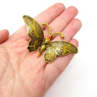 Nyjewel Vintage Signed Spain Damascene Large Butterfly Pin Brooch 70 X 36mm