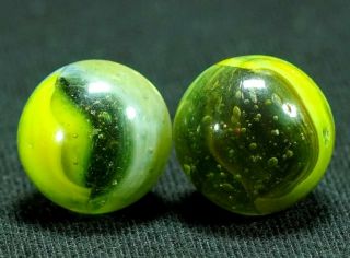 2 AWESOME Peltier RAINBO Vintage Marbles,  - Nm, .  64 