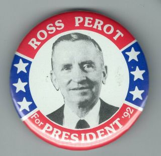 Vtg 1992 Ross Perot For President Portrait - Campaign Presidential Button Pin