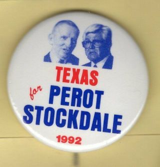 Vtg 1992 Ross Perot For Texas Campaign President Button Pin James Stockdale