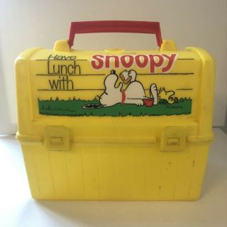 Vintage Snoopy Lunch Box Woodstock With Thermos " Go To School With Snoopy "