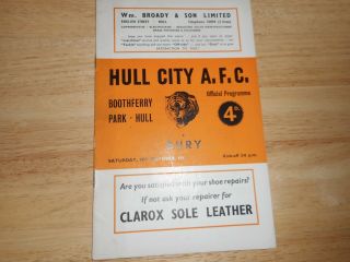 Hull City V Bury 1957/8 October 19th Vintage Post