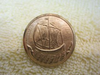 Vintage Gold Tone Metal Button 7/8 Inch Raised Sail Boat Ship On Water Viking