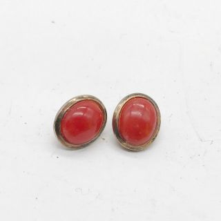 Vintage Clip On Ladies Earrings Red Gem Set