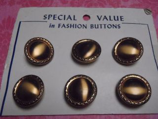 6 Vintage Buttons Gold Tone Sew Jewelry Craft Quilt Scrapbook Handbag Knit