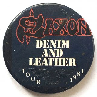 Saxon - Denim & Leather Tour 1981 Old Og Vtg 1980`s Button Pin Badge 32mm Nwobhm