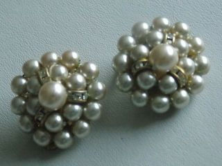 Gorgeous & Glam Vintage Faux Pearl & Diamante Clip On Earrings