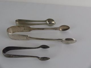 (ref165dv 1) Set Of 3 Vintage Silver Plated Sugar Tongs Nips