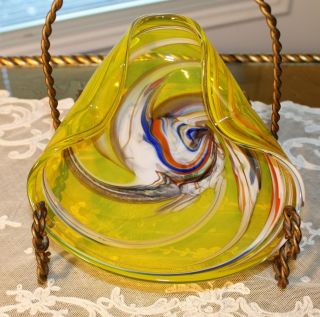 Vintage Murano Art Glass Italian Candy Dish Bowl,  Ashtray Multi Color Swirl