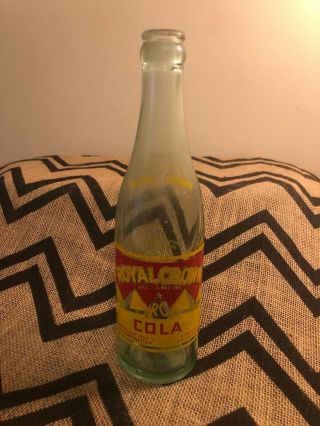 Vintage Rc Royal Crown Cola Bottle Glass Soda Pop Dated 1936 Yellow Red Nehi