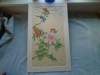 Vintage Chinese Watercolour Painting On Very Fine Silk Bird In Flora