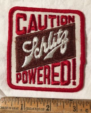 Vintage Caution Schlitz Powered Patch Sew On Beer Red Border