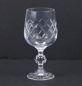 1 Vintage Bohemia Criss Cross Cut Crystal Wine Glass Goblet Ball Stem 6 " - 8 Oz.