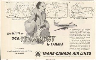1956 Vintage Ad For Trans - Canada Air Lines `art Airplane Coat Travel 091217