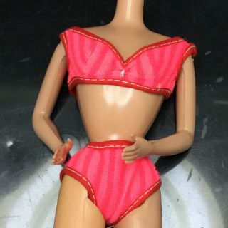 Vtg 1970s Mego Maddie Mod Red Pink Stripe Bikini Swimsuit