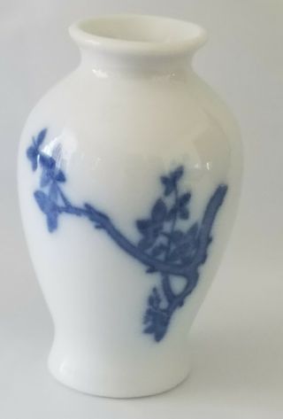 Vintage Chinese White Porcelain Miniature Vase Cobalt Blue Cherry Blossom Branch