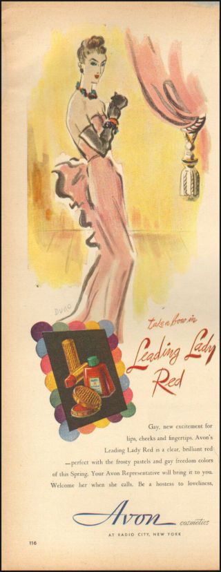 1946 Vintage Ad Avon Cosmetics`art Pretty Model Retro Pink Fashion 011919