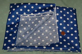 Vintage Glazed Cotton Fabric Blue With White Spot 36 " X 37 " Dolls Craft C1950 - 60s