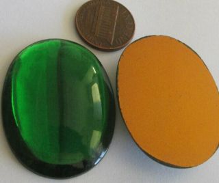 8 Vintage German Glass Gigantic Smooth Green Oval Stones 40mm X 30mm