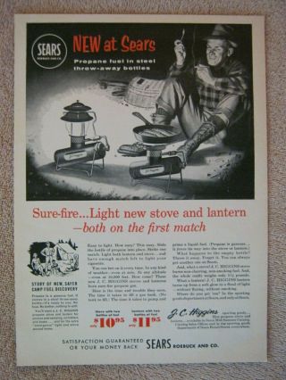 Vintage 1956 Sears J.  C.  Higgins Camp Camping Stoves Lanterns Print Ad