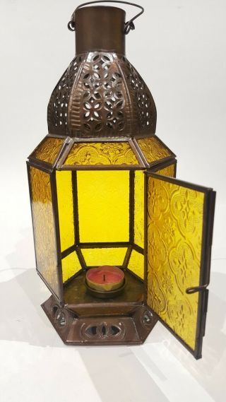 Vintage Moroccan Style Brass Tea Light Candle Holder Lantern Lamp Centerpiece